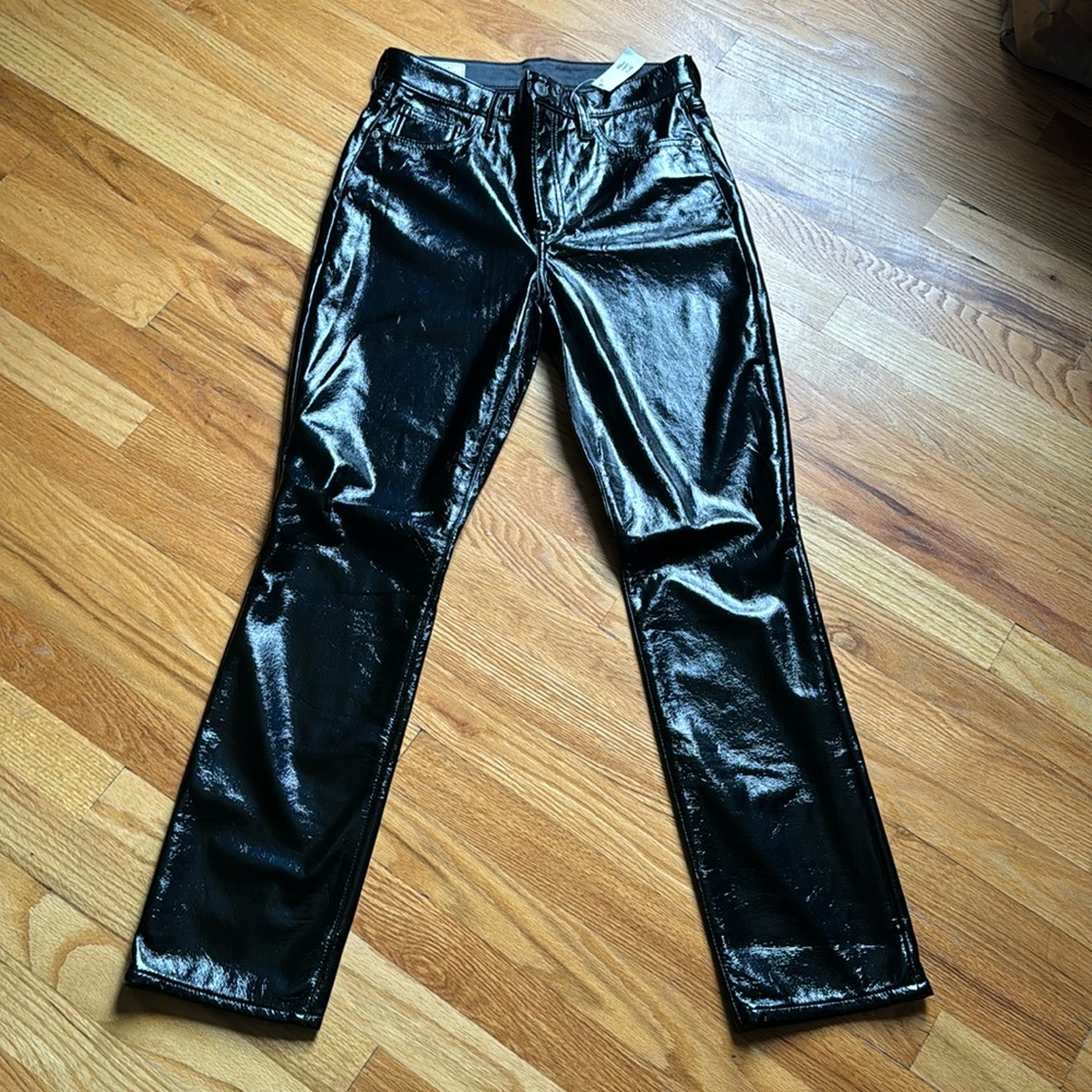 NWT black shiny leather pants